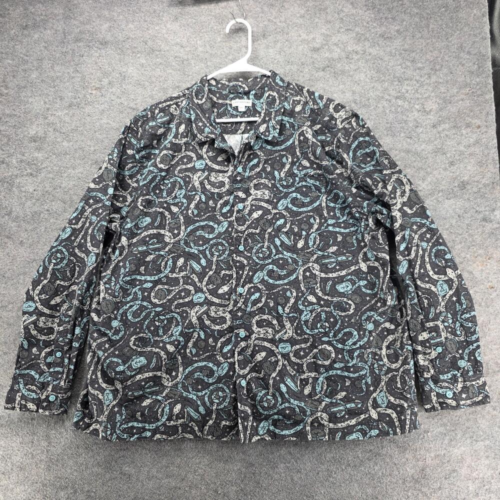 Earthbound Trading Co Button-Up Unisex Adults XXL Gray Snake Print Long Sleeve